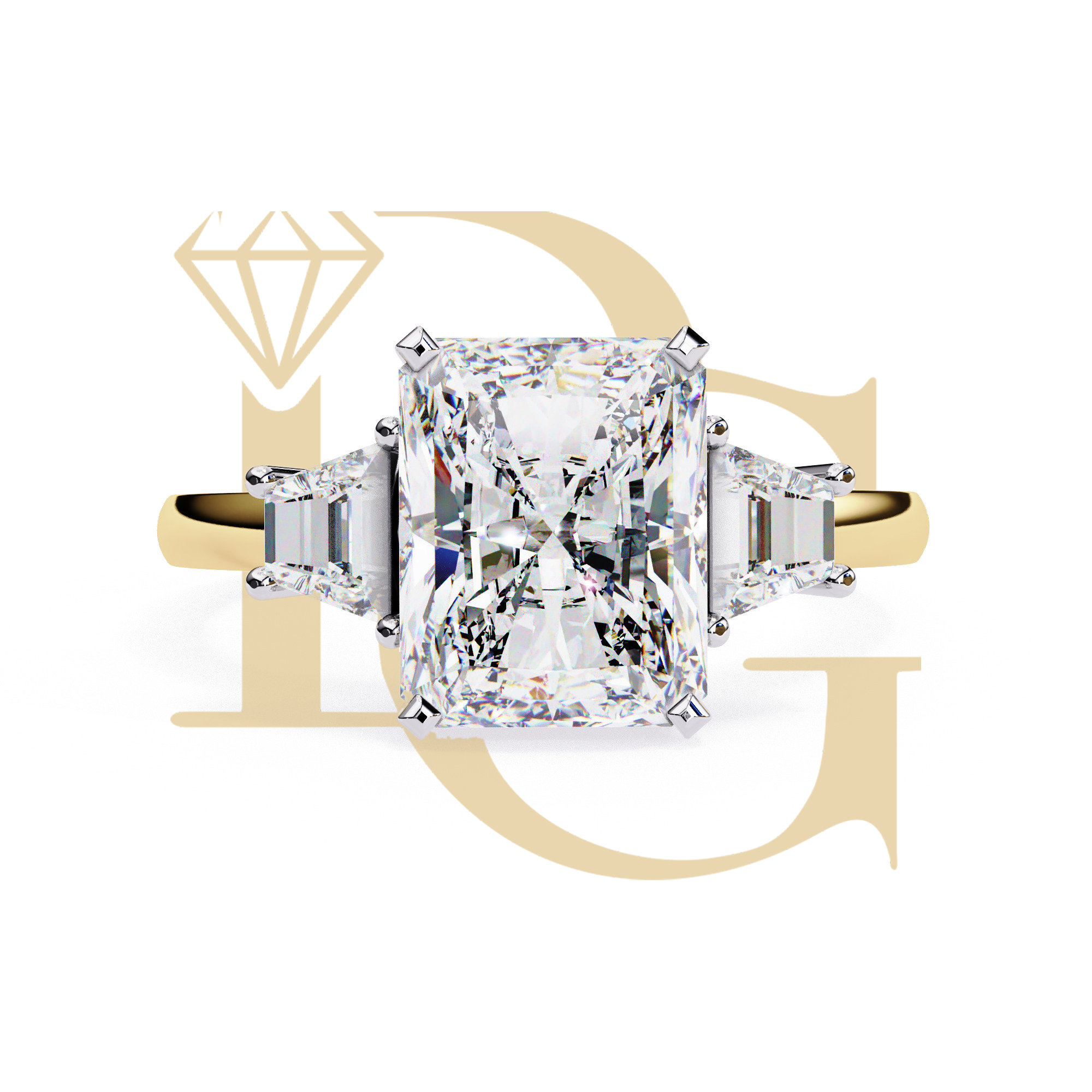 2.55 CT Cushion Diamond With Radiant Diamond Three Stone Ring | LR-140
