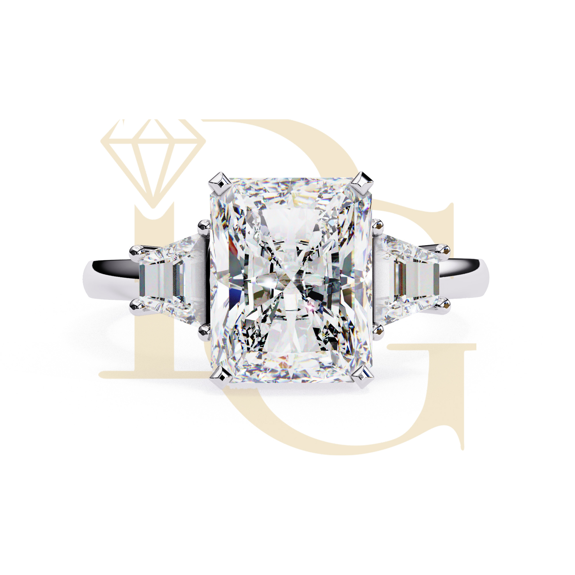 2.55 CT Cushion Diamond With Radiant Diamond Three Stone Ring | LR-140