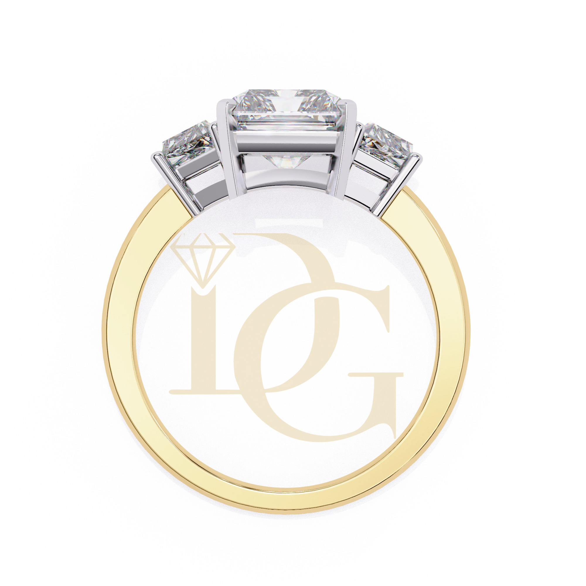 2.55 CT Cushion Diamond With Radiant Diamond Three Stone Ring | LR-140