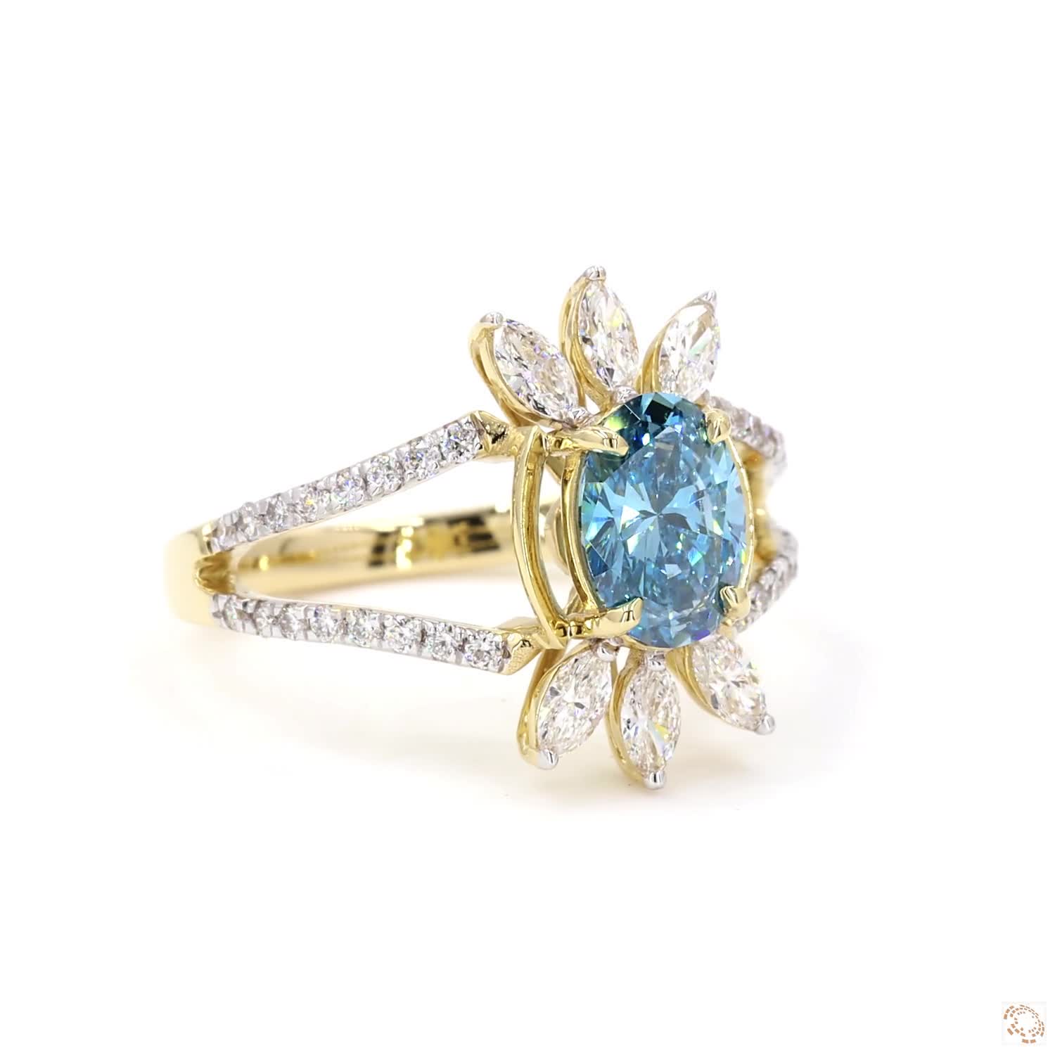 1 CT Blue Oval diamond Halo Ring | PD- 16