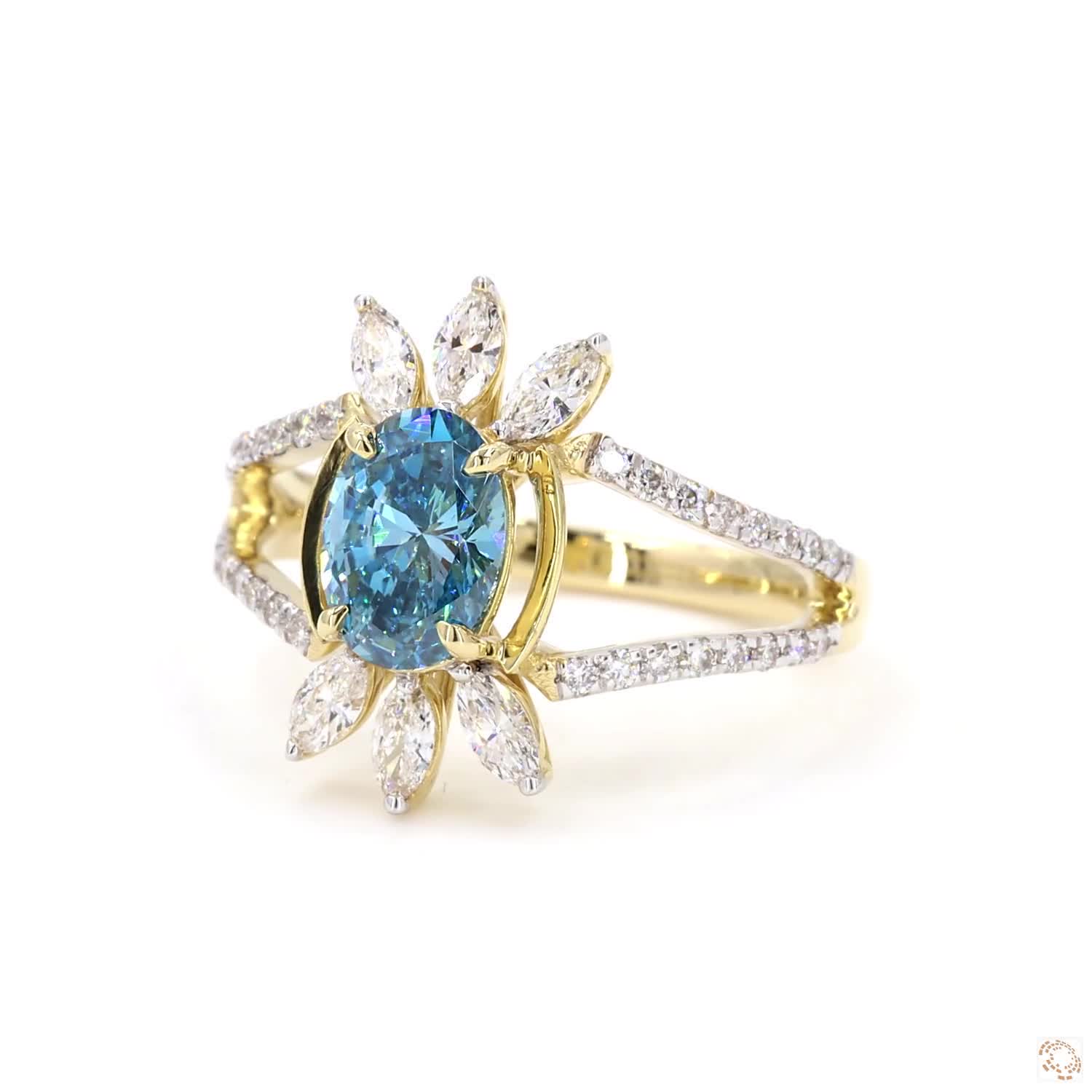 1 CT Blue Oval diamond Halo Ring | PD- 16