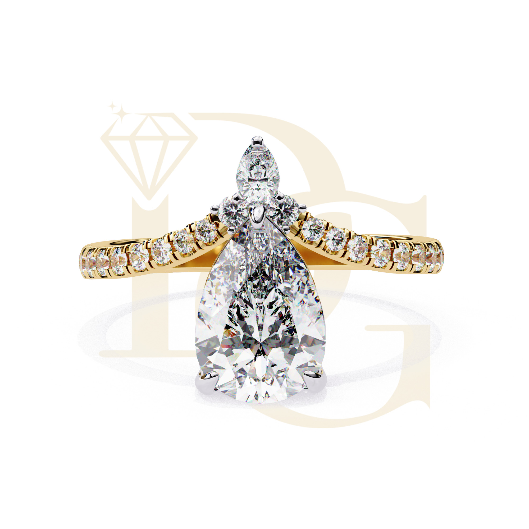 1.44 CT Pear diamond Halo Ring | LR-206