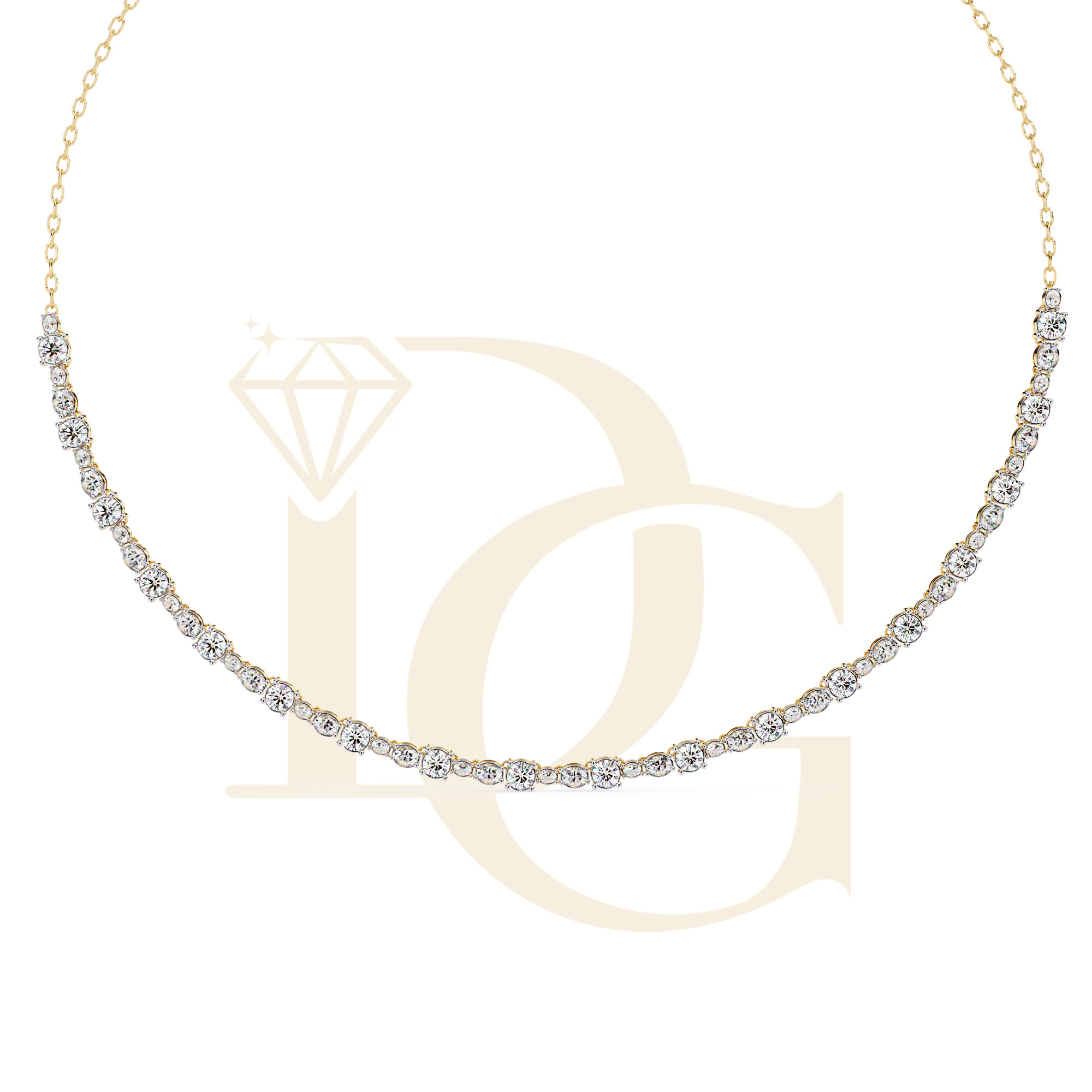 Oval Diamond Linked Tennis Necklace | NC-06