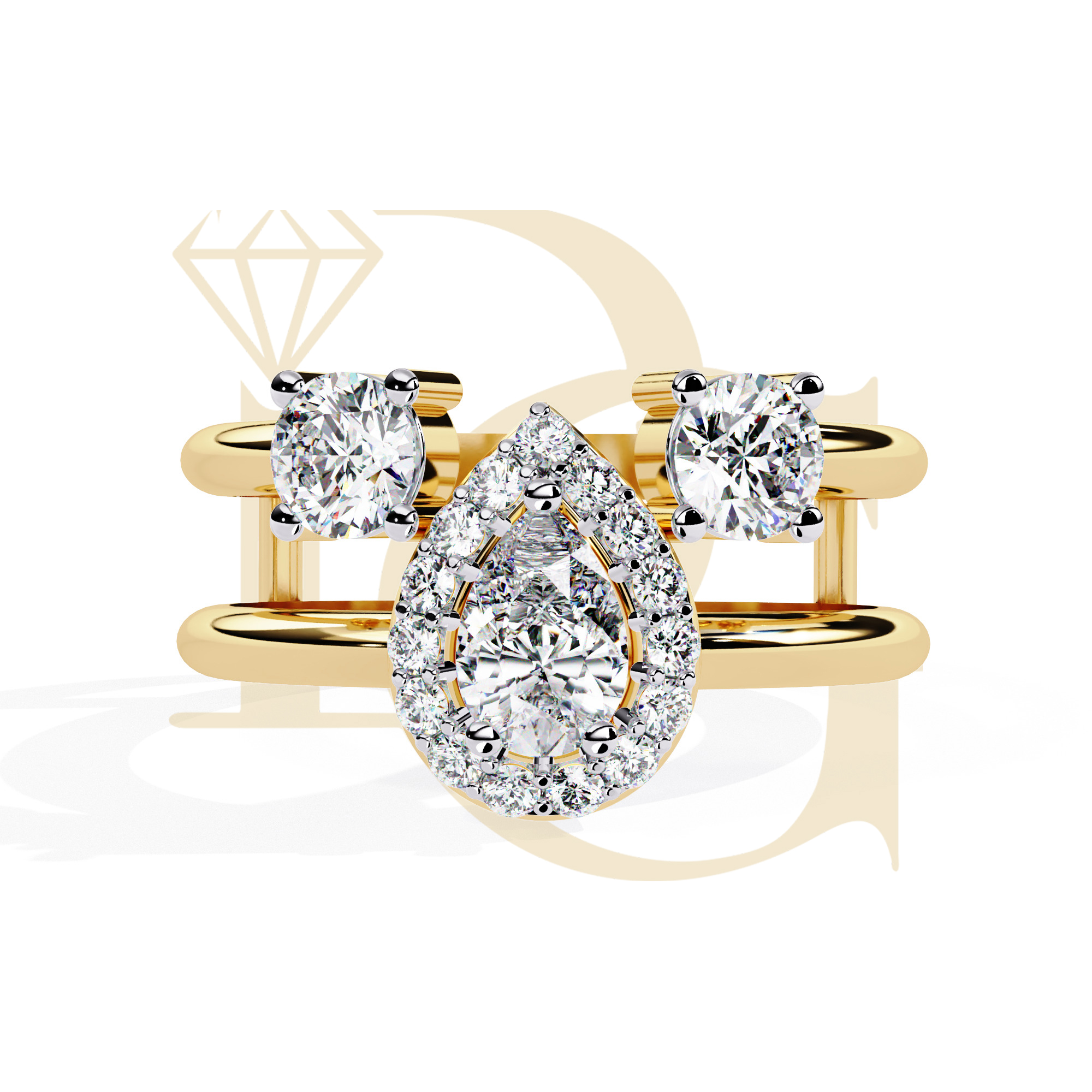 Pear Diamond Three Stone Ring | LR-04-01