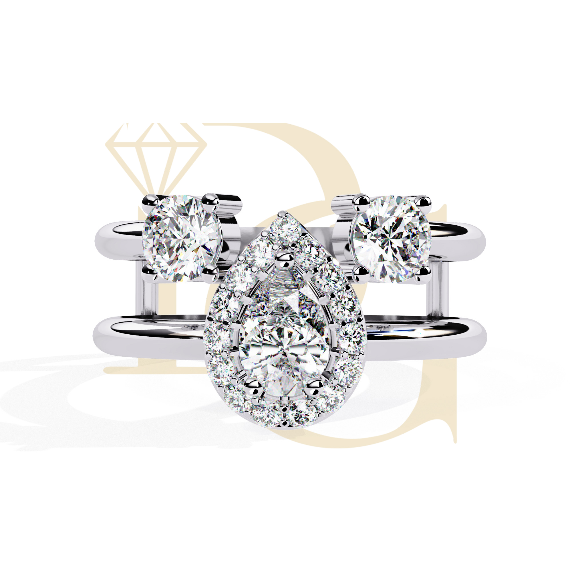 Pear Diamond Three Stone Ring | LR-04-01