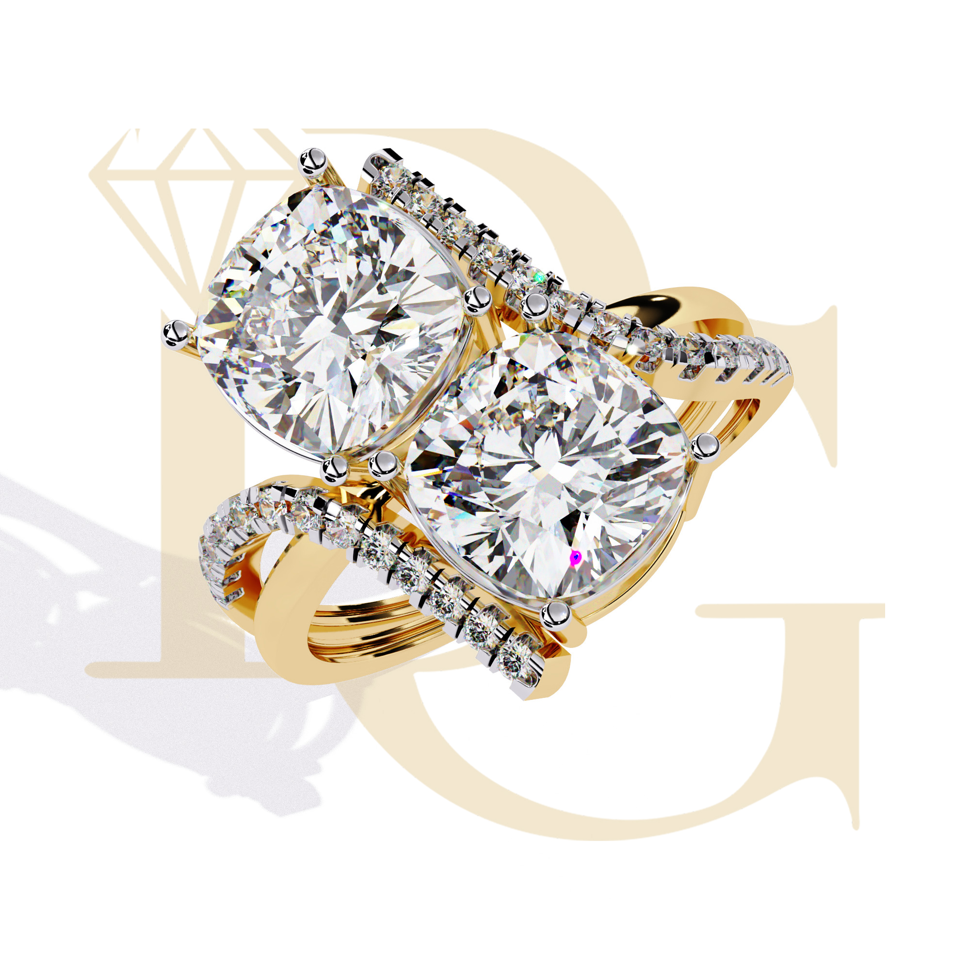 Two Cushion Diamond Ring | LR-28