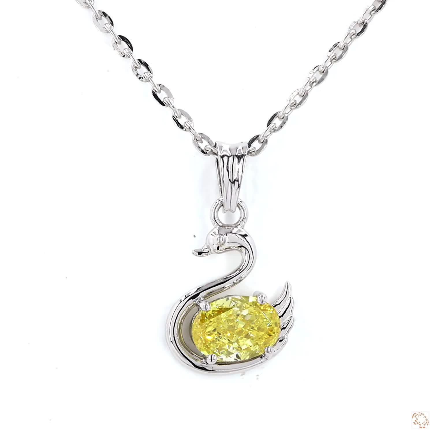 White Gold swan pendant with yellow diamond charm (DP60236)