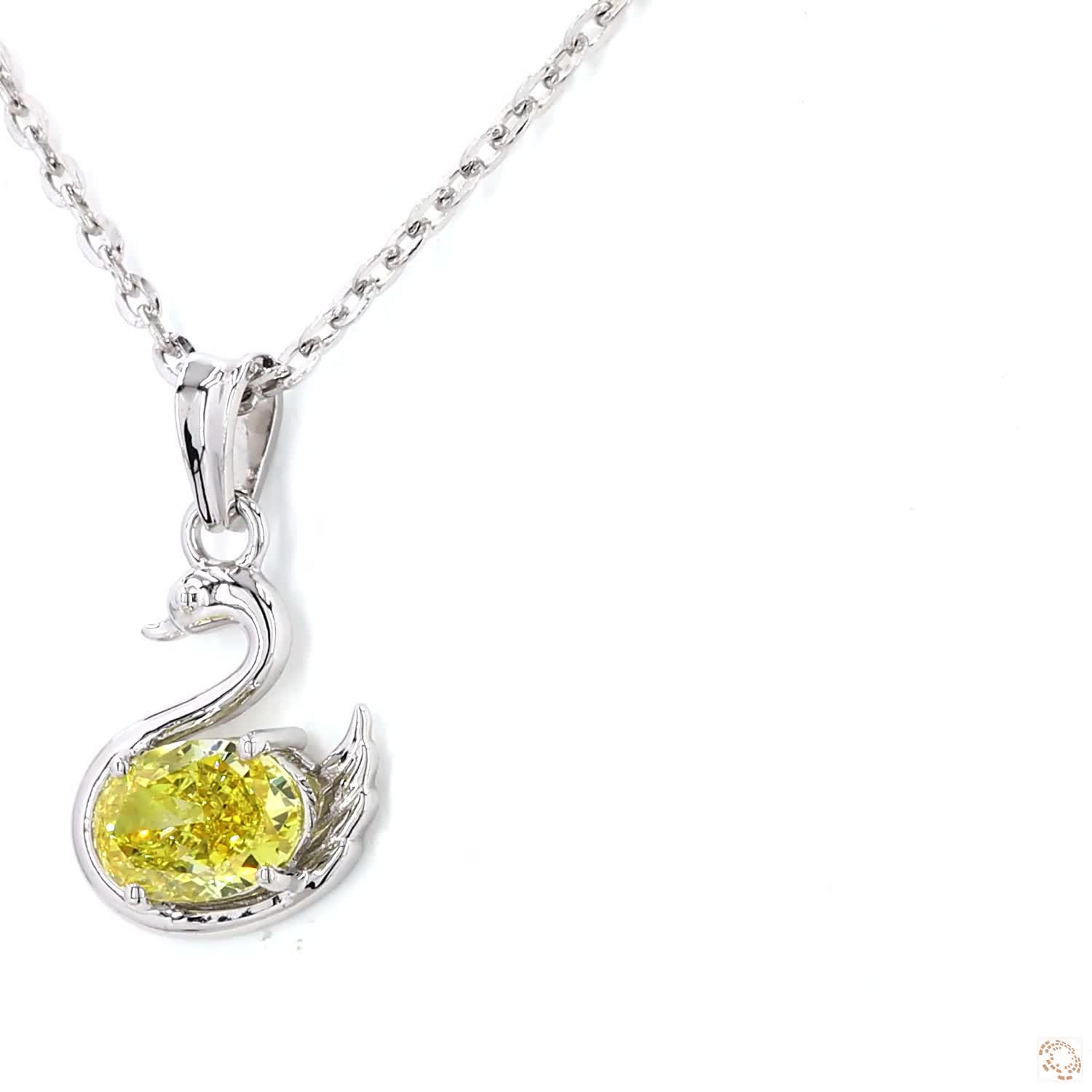 White Gold swan pendant with yellow diamond charm (DP60236)